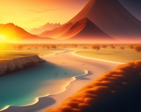 Ai Art Realistic, Sunset, Sun, Landscape, Sky, Dune