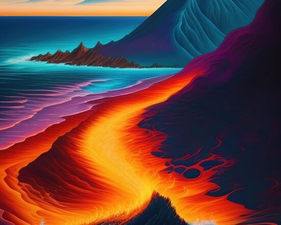 Ai Generated Art, Sea, Sunset, Canyon, Body Of Water, Landscape