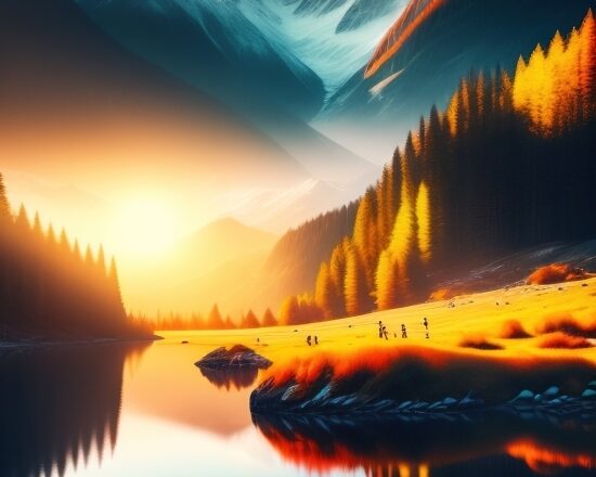 Ai Oil Painting Generator, Reflection, Sunset, Picture, Sun, Representation