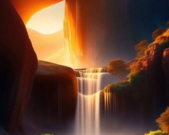 Nightcafe Generator, Sun, Sunset, Canyon, Water, Star