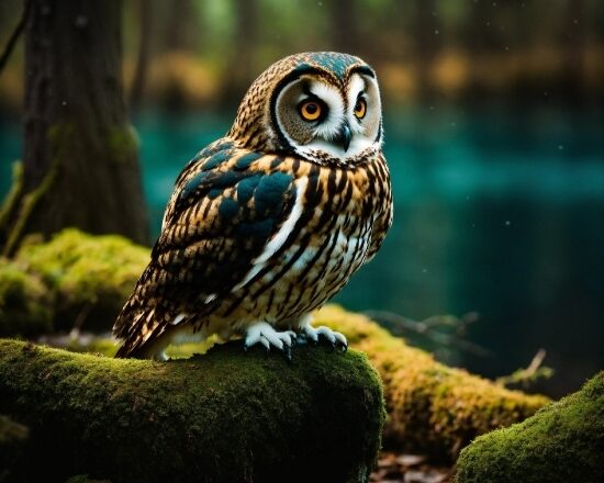 Bird, Owl, Beak, Water, Wood, Grass