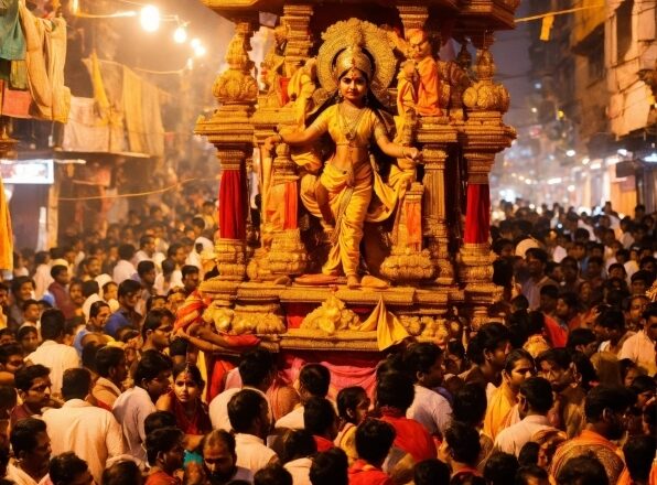 Building, Temple, Sky, Yellow, Sculpture, Crowd