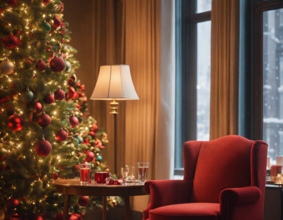 Christmas Tree, Furniture, Property, Light, Window, Wood