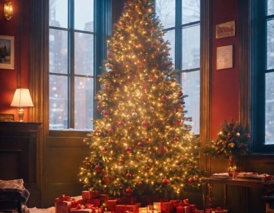 Christmas Tree, Plant, Furniture, Window, Christmas Ornament, Light