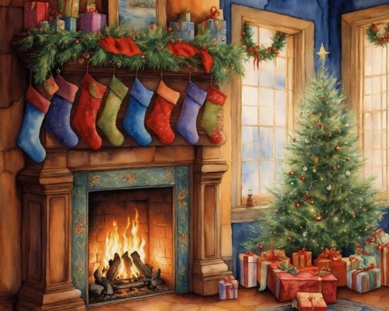 Christmas Tree, Property, Wood, Interior Design, Hearth, Living Room