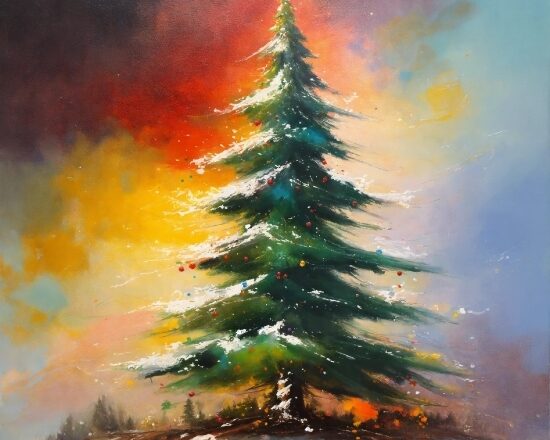 Christmas Tree, Sky, Larch, Natural Landscape, Painting, Tree