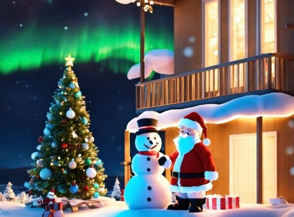 Christmas Tree, Snow, Snowman, White, World, Light