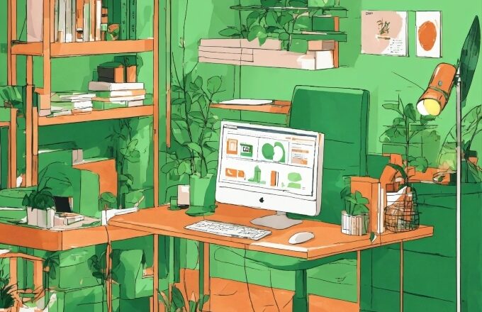 Computer, Green, Table, Personal Computer, Interior Design, Shelf