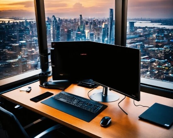 Computer, Table, Computer Monitor, Personal Computer, Furniture, Sky