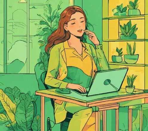 Green, Plant, Laptop, Cartoon, Art, Illustration