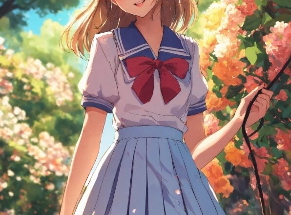 Hair, Hairstyle, Flower, School Uniform, Cartoon, Sleeve