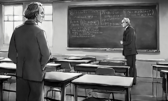 Photograph, White, Black, Standing, Handwriting, Blackboard