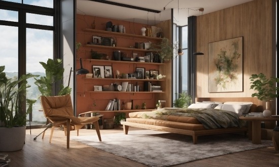 Plant, Furniture, Flowerpot, Houseplant, Wood, Shelf