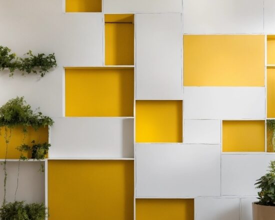 Plant, Rectangle, Yellow, Shelving, Flowerpot, Wood