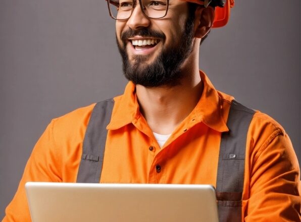 Smile, Glasses, Helmet, Laptop, Hard Hat, Beard