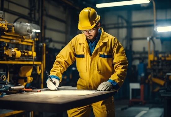 Workwear, Sleeve, Yellow, Helmet, Tradesman, Motor Vehicle