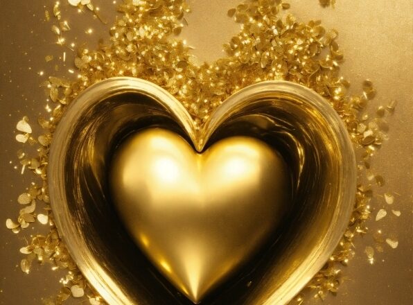 Gold, Font, Ornament, Heart, Close-up, Metal