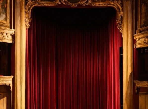 Colour Background Photo, Theater Curtain, Textile, Interior Design, Building, Stage Is Empty