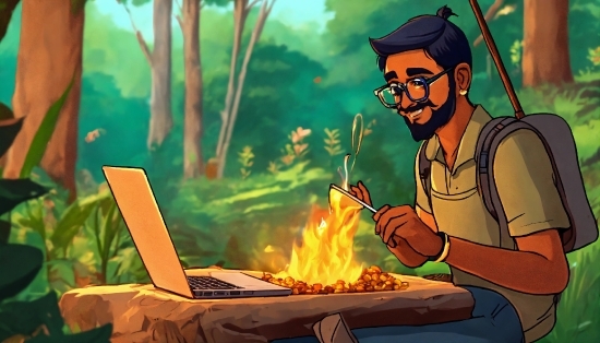 Personal Computer, Laptop, Cartoon, Computer, Netbook, Beard