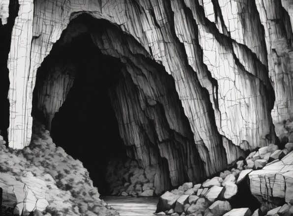 Photograph, Black, Cave, Black-and-white, Style, Formation