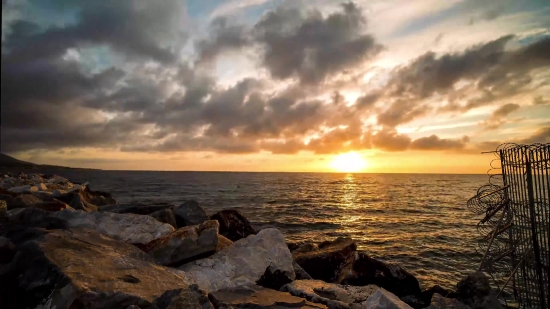 Art Stock Video, Ocean, Beach, Breakwater, Sea, Sunset