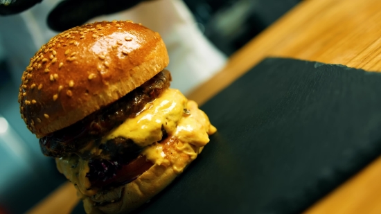 Free Stock Video Footage For Commercial Use, Cheeseburger, Hamburger, Sandwich, Snack Food, Dish